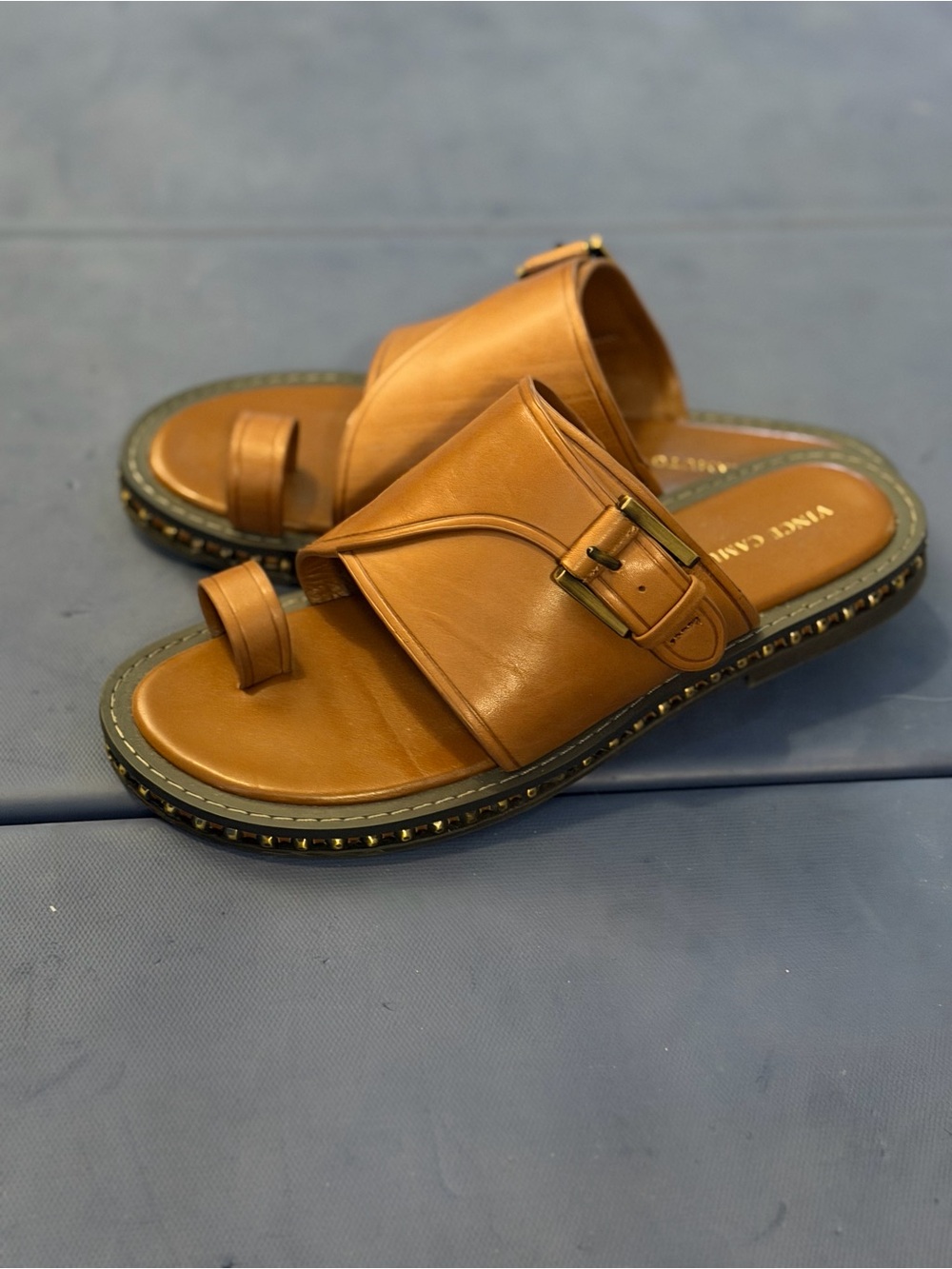 Vincent Camuto Tan Leather Slide Sandals